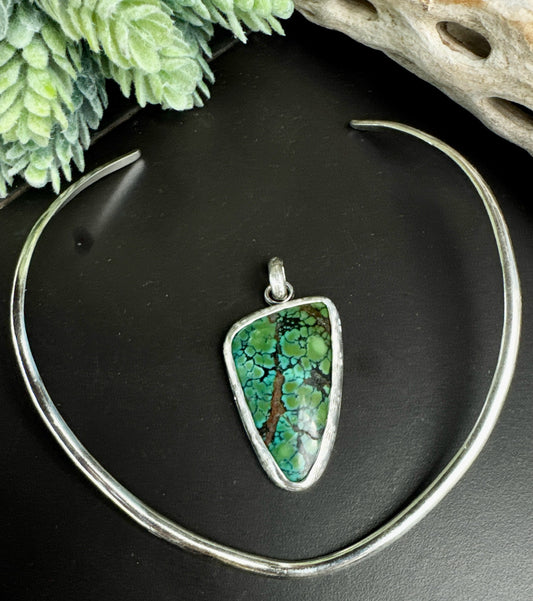 Turquoise And Sterling Silver Cuff Style Necklace