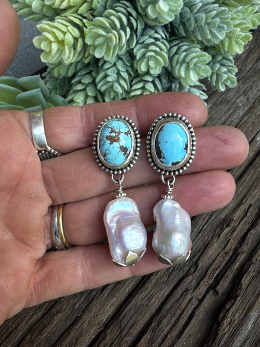 Turquoise And Baroque Pearl Earrings