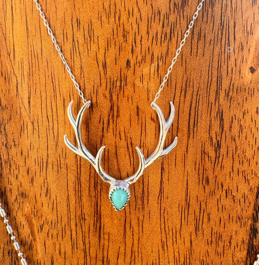 Antler Necklace With Turquoise Skull