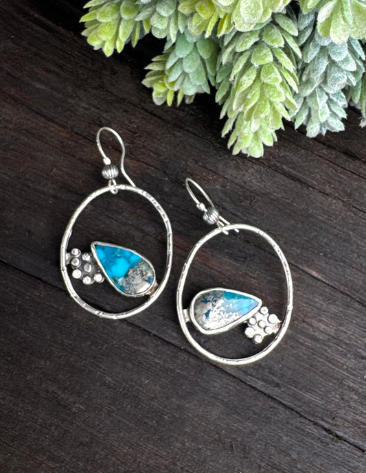 Turquoise And Sterling Pebble Earrings