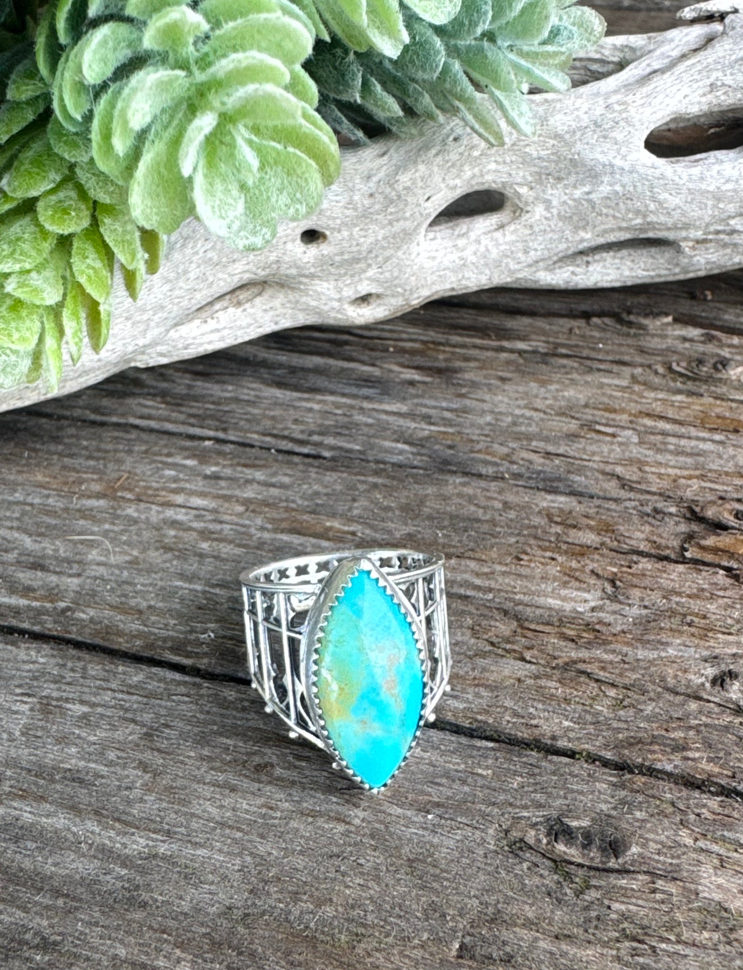 Sterling And Turquoise Castle Ring