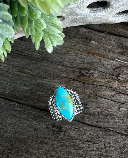 Sterling And Turquoise Castle Ring