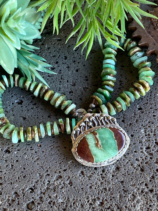 Sterling Silver And Chrysoprase Wild Mushroom Bloom Necklace