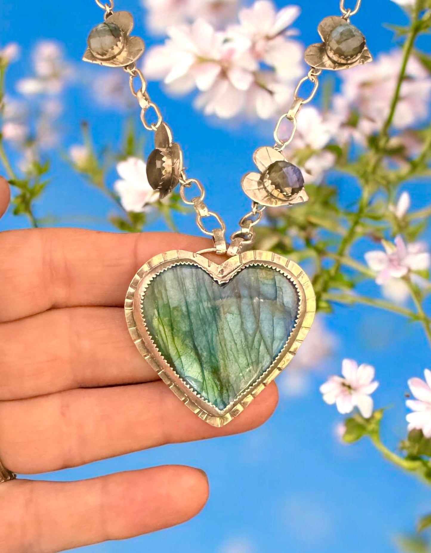 Labradorite “Love” Heart Statement Necklace