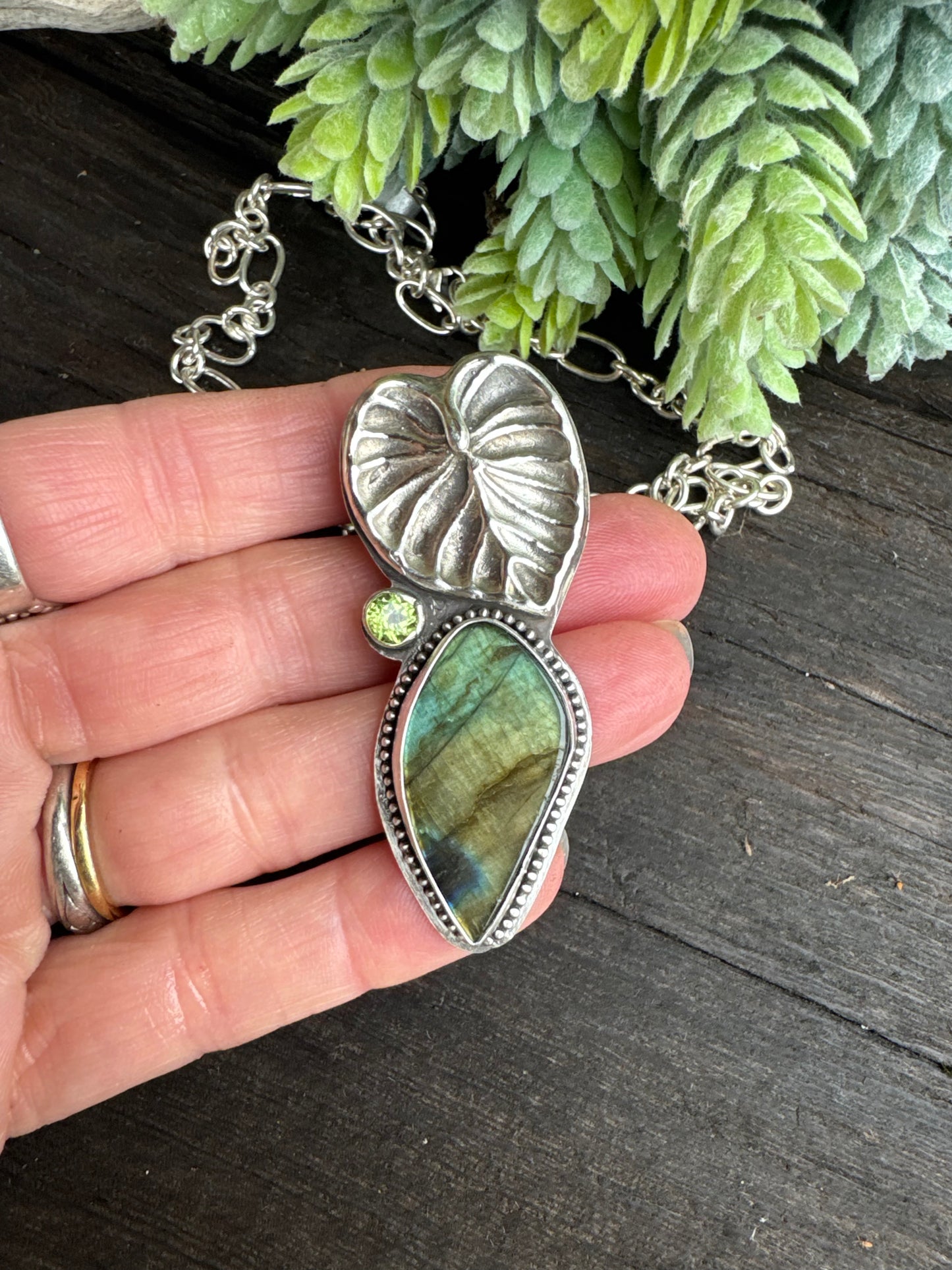 Labradorite, Peridot And Sterling Silver Garden Necklace