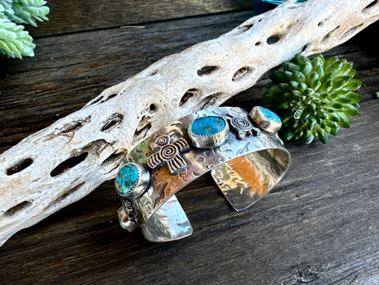 Kingman Turquoise 5 Stone Petroglyph Cuff