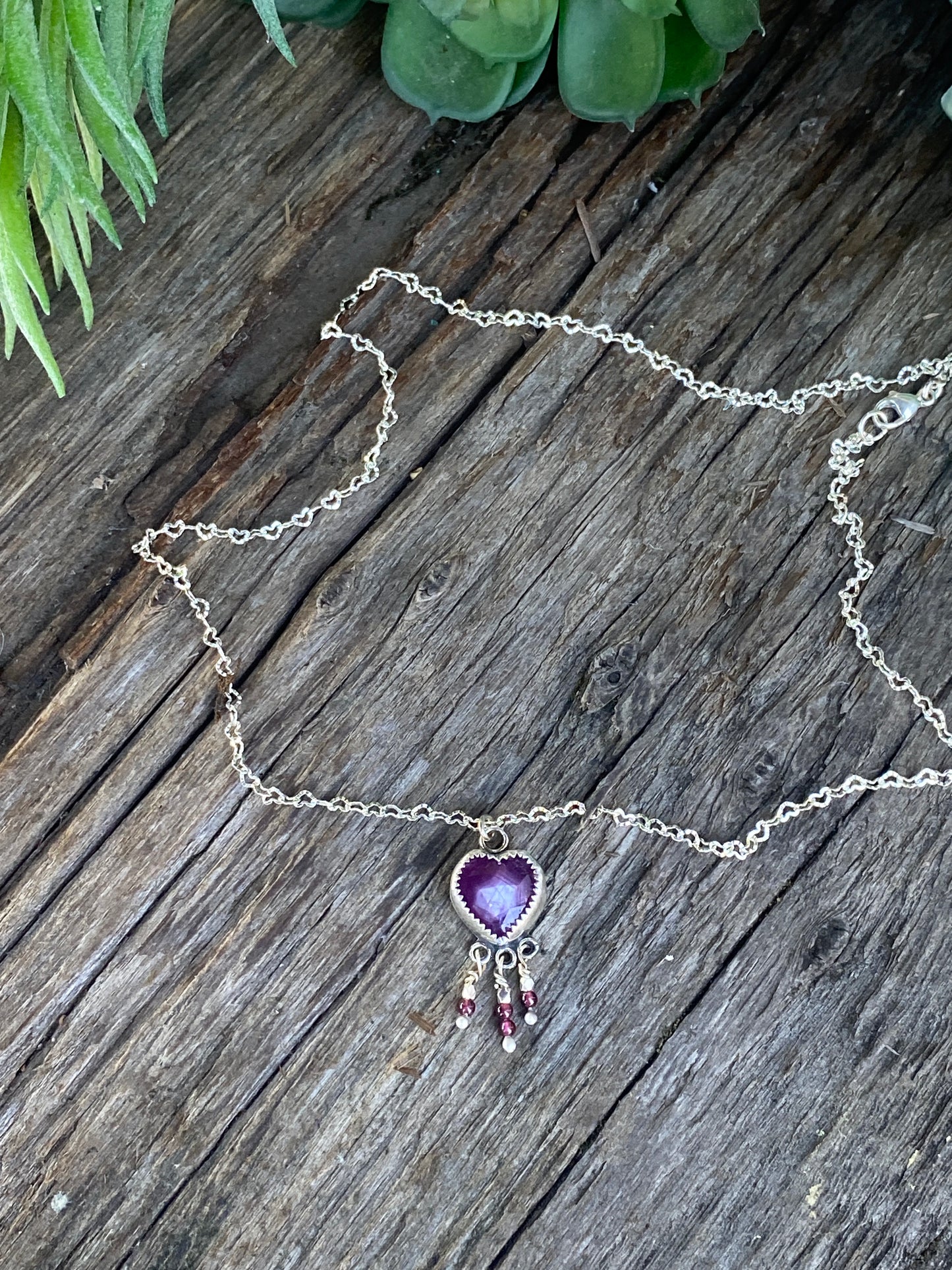 Sacred Heart Necklace - Pink Sapphire, Garnets And Sterling Silver