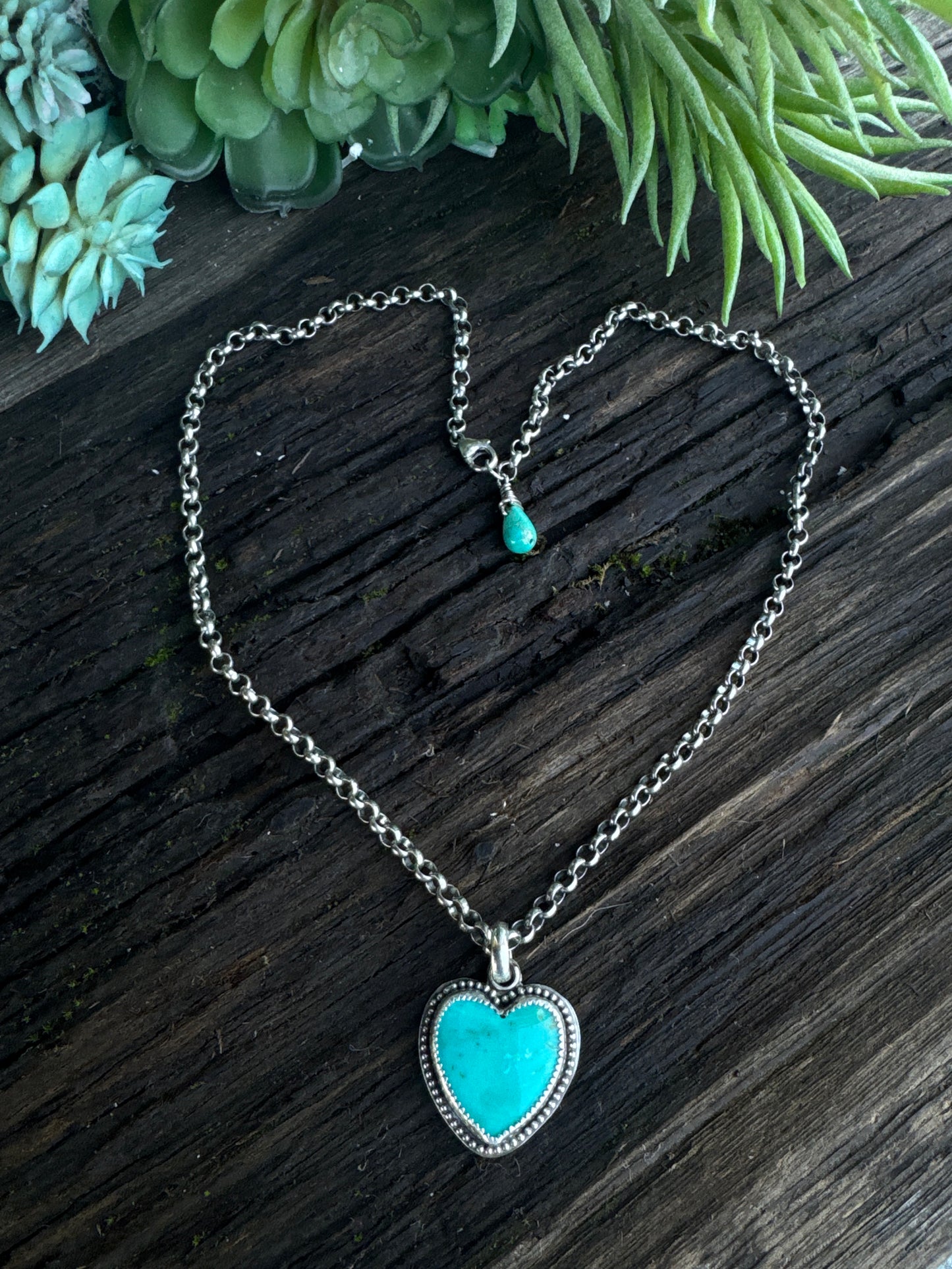 Kingman Turquoise And Sterling Silver Heart Necklace