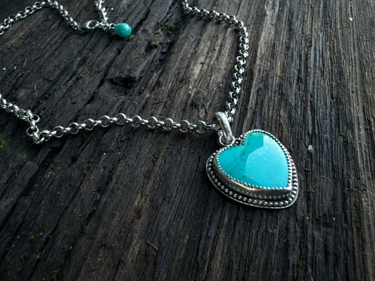 Kingman Turquoise And Sterling Silver Heart Necklace