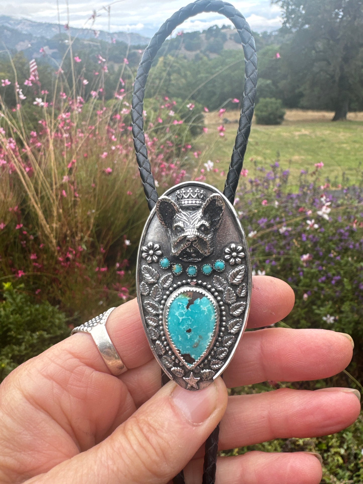 The Laney Wilson Kingman Turquoise French Bulldog Bolo Tie