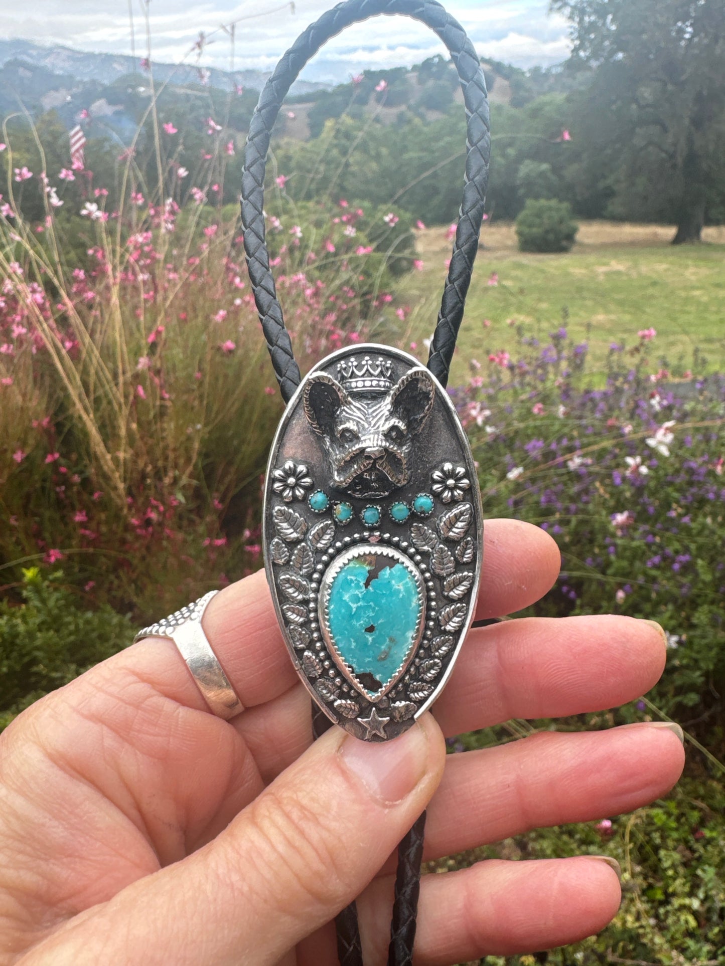 The Laney Wilson Kingman Turquoise French Bulldog Bolo Tie