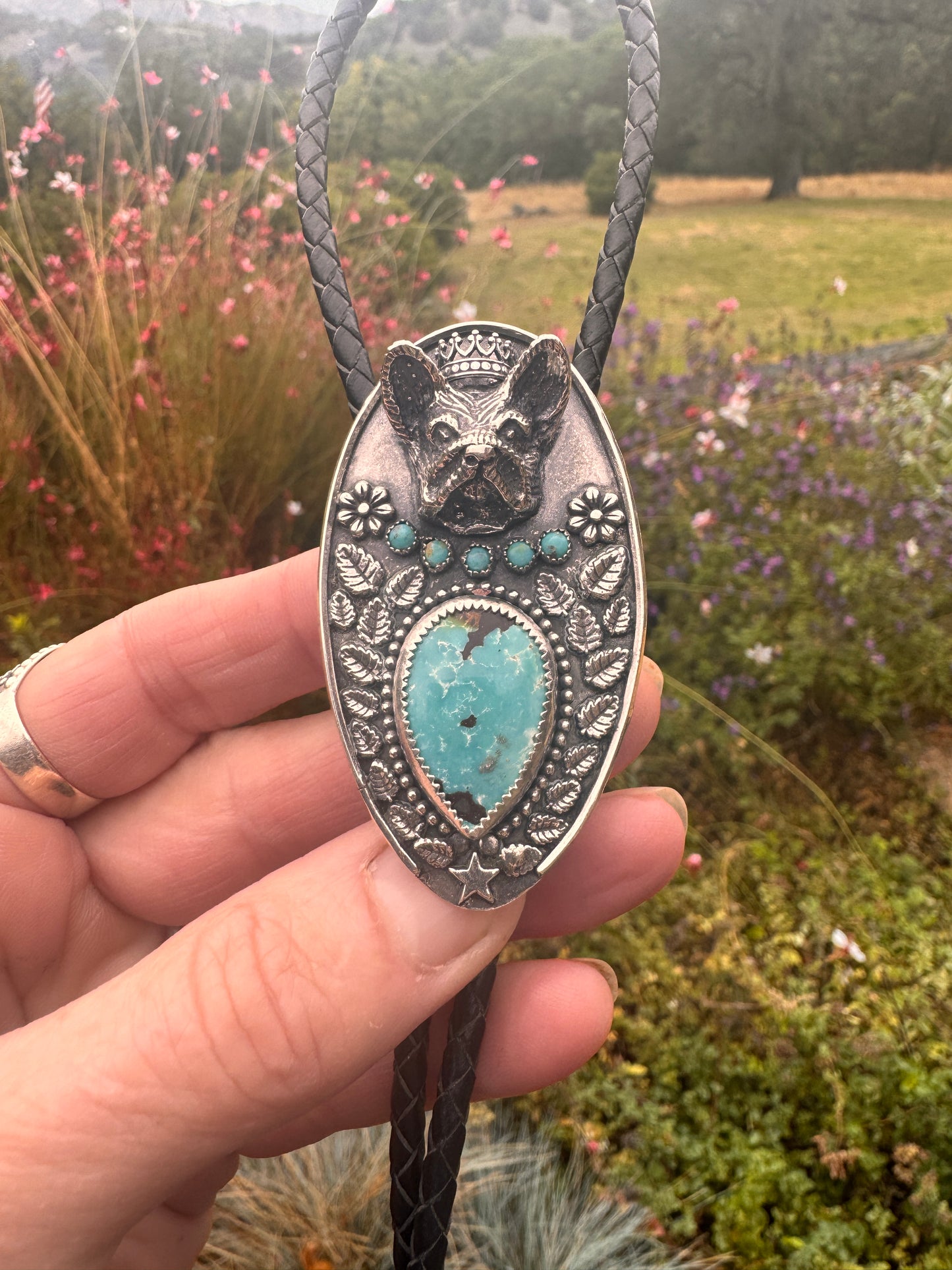 The Laney Wilson Kingman Turquoise French Bulldog Bolo Tie
