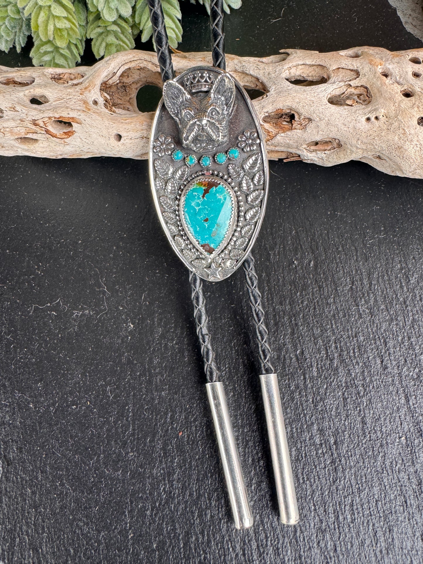 The Laney Wilson Kingman Turquoise French Bulldog Bolo Tie