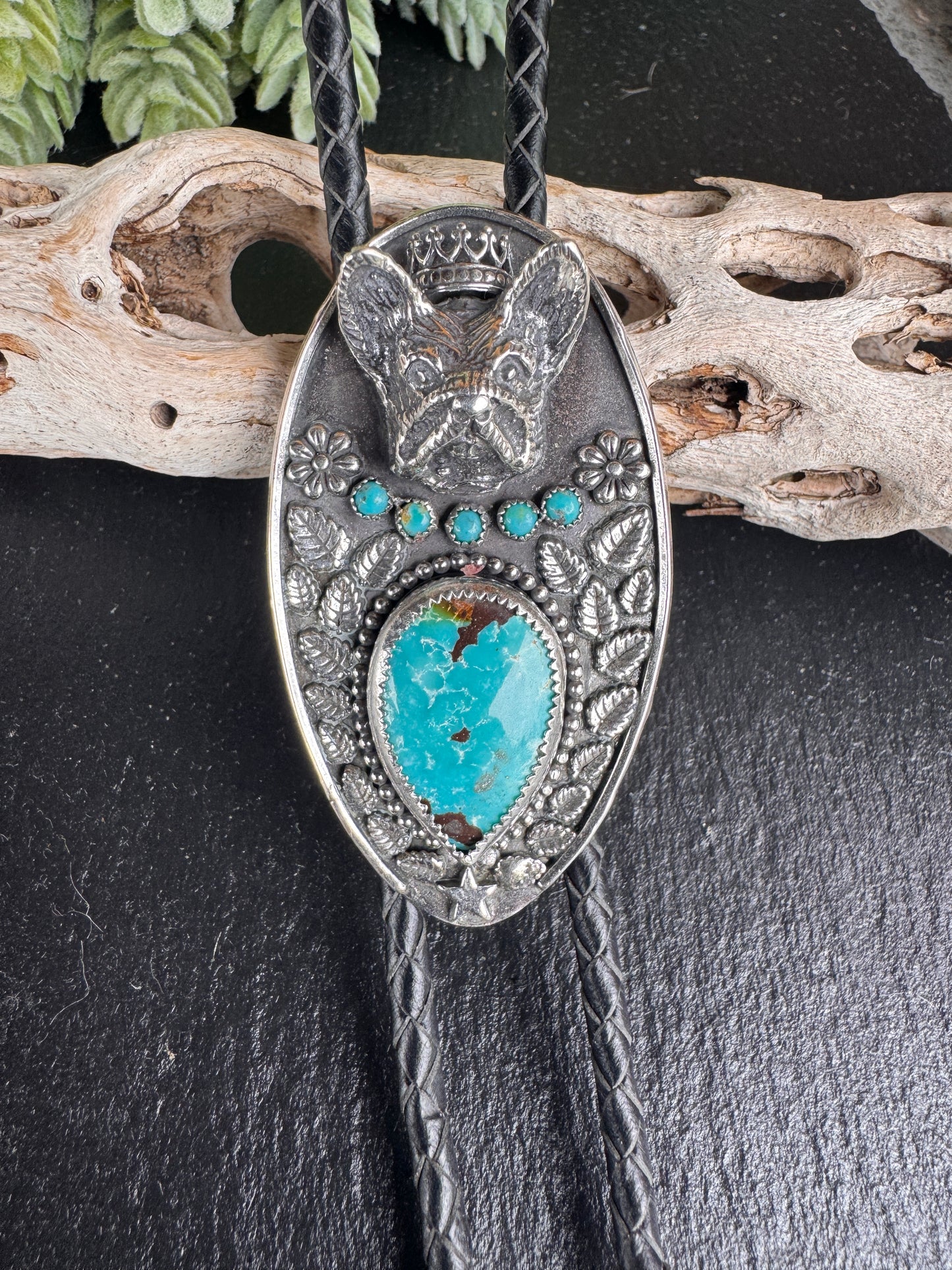 The Laney Wilson Kingman Turquoise French Bulldog Bolo Tie