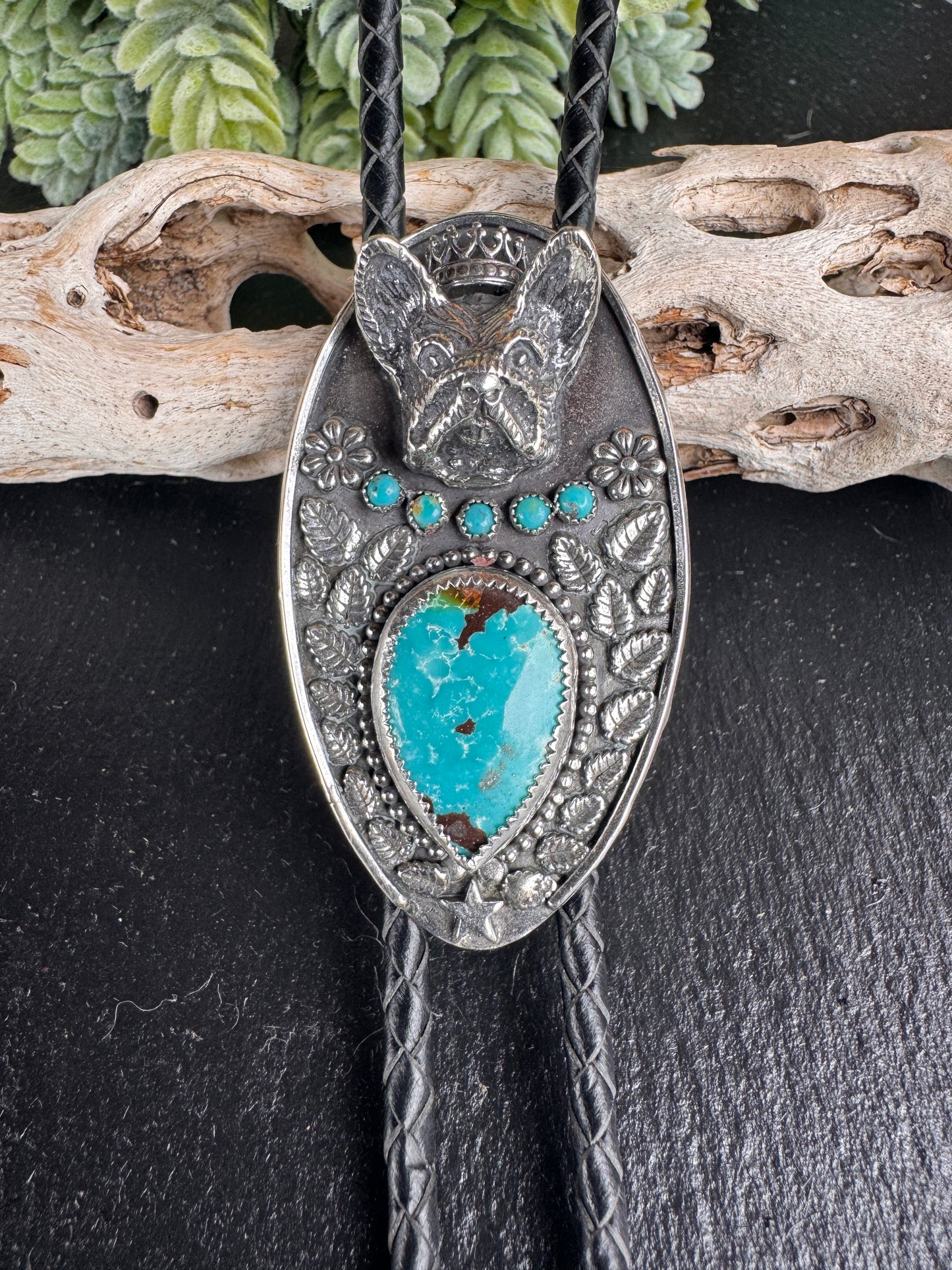 The Laney Wilson Kingman Turquoise French Bulldog Bolo Tie