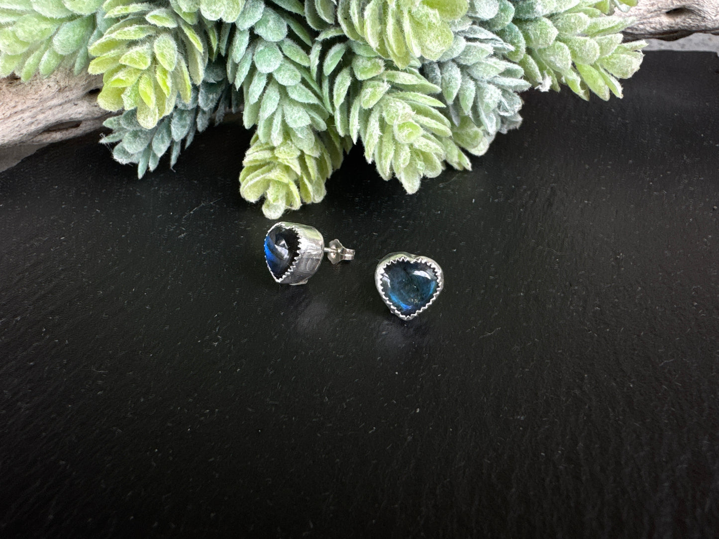 The Love Earrings - Blue Labradorite Heart And Sterling Studs