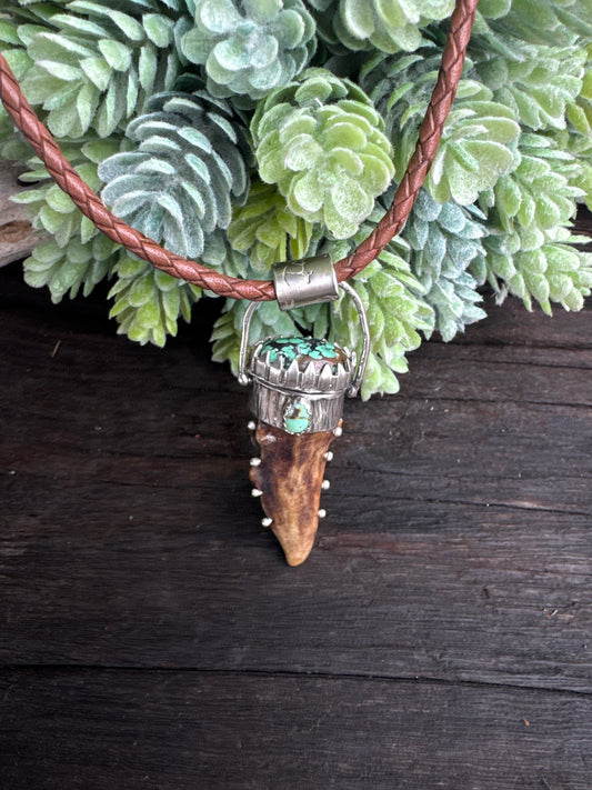 Turquoise And Sterling Antler Pendant