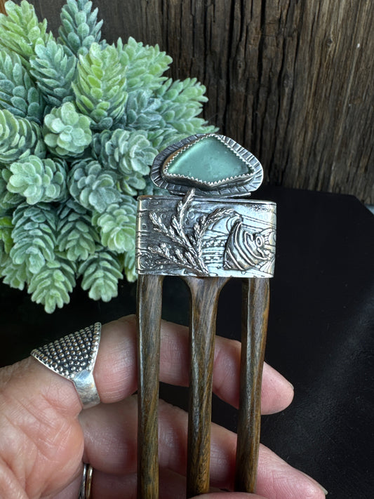 Mermaid Hair Stick - Artisan Handcrafted Sterling Silver And Sea Glass Hair Stick