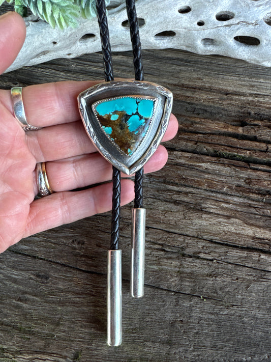 In The Shadows - Sterling Silver & Turquoise Handcrafted Bolo Tie