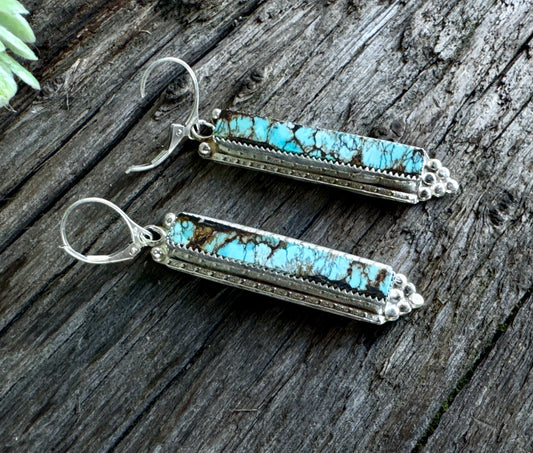 Blue Mesa Earrings - Sterling Silver And Indian Mountain Turquoise Bar Drop Earrings