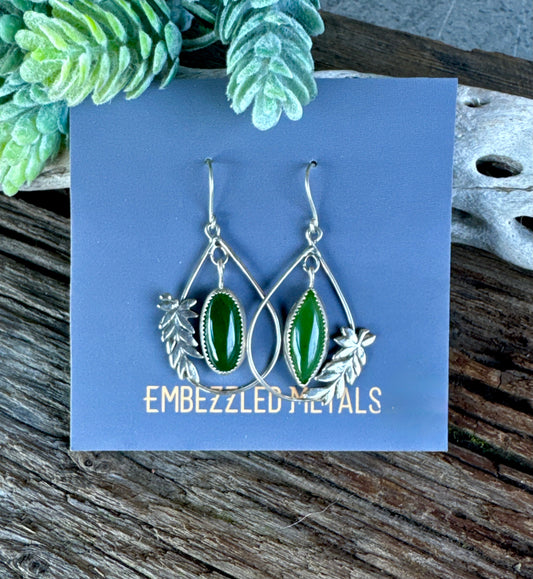 Forest Walk Earrings - Sterling Silver Fern Nephrite Jade