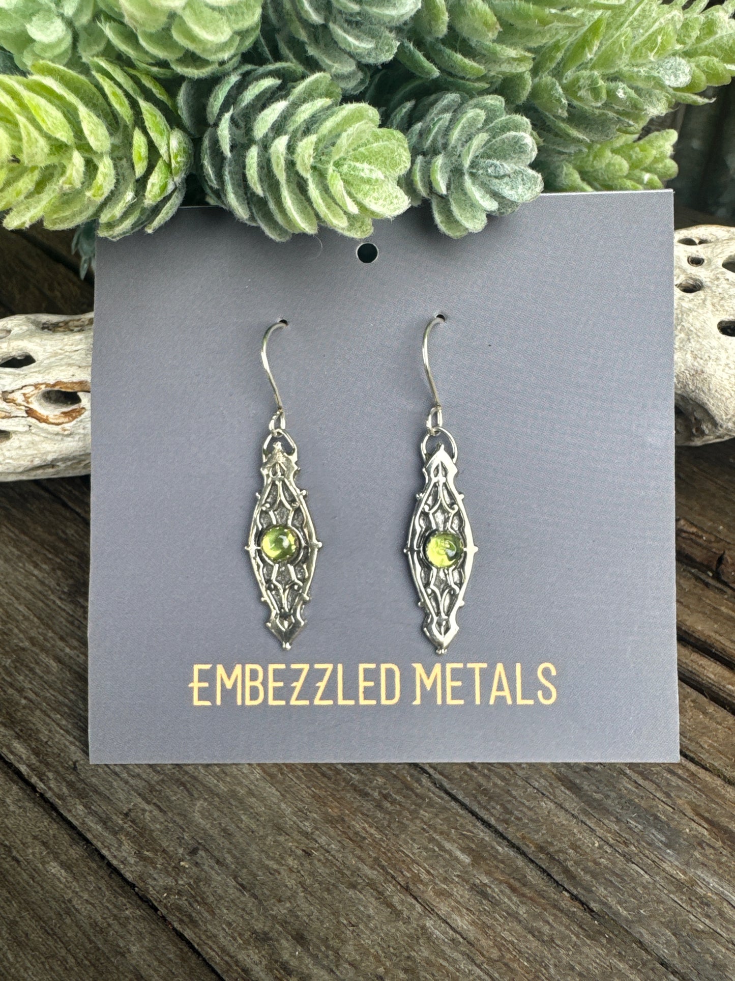 Looking Glass Peridot Earrings - Ornate Sterling Silver And Genuine Peridot Gemstone Dangle Earrings