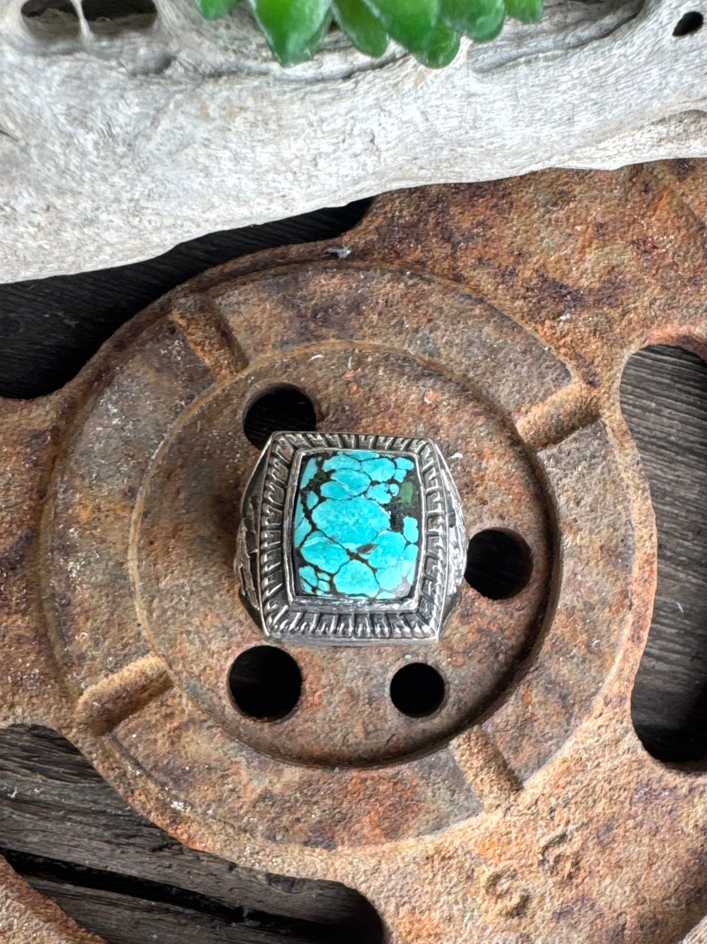 Turquoise Stronghold Ring - Sterling Silver Turquoise Soaring Eagle Men's Style Ring