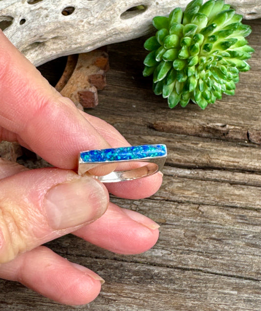 Tropical Waters Ring - Sterling Silver Blue Opal Inlay Ring