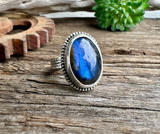 Blue Lagoon Ring - Sterling Silver Blue Labradorite Artisan Ring