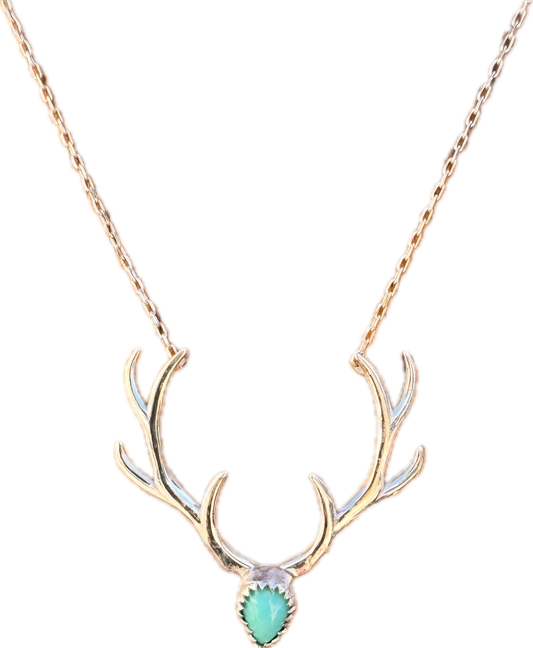 Sterling Silver OR Gold Filled Antler Necklace With Gemstone