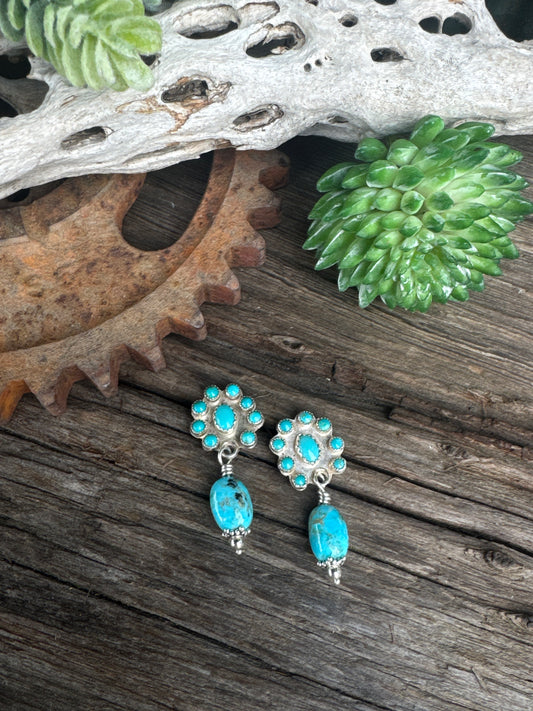 Kingman Confetti Earrings - Kingman Turquoise & Sterling Cluster Drop Earrings