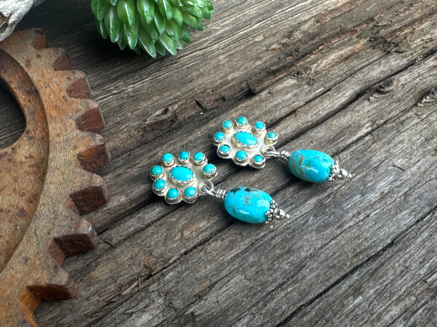 Kingman Confetti Earrings - Kingman Turquoise & Sterling Cluster Drop Earrings