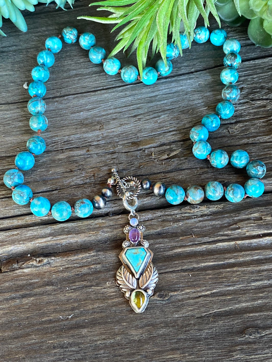 Turquoise Multi Gemstone Beaded Talisman Necklace