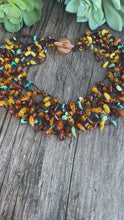 Load and play video in Gallery viewer, Delightful Necklace - Turquoise, Amber And Citrine Floating Gemstone Necklace -  9 Strand
