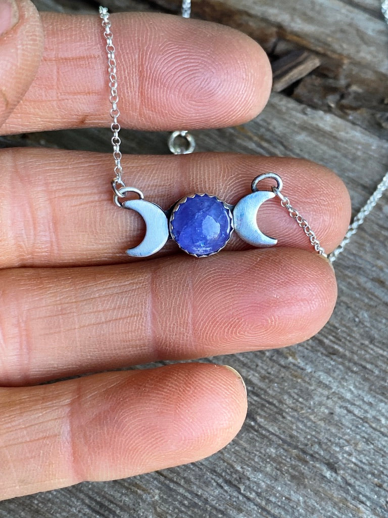 Sterling Silver And Tanzanite Moon Phase Necklace
