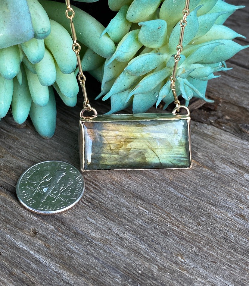 gold labradorite bar necklace