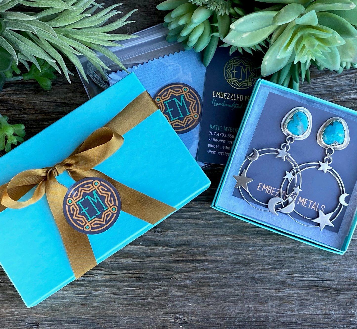 Small Kingman Turquoise And Sterling Star And Moon Galaxy Earrings