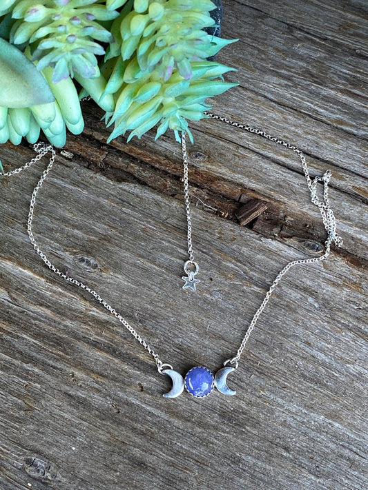Sterling Silver And Tanzanite Moon Phase Necklace