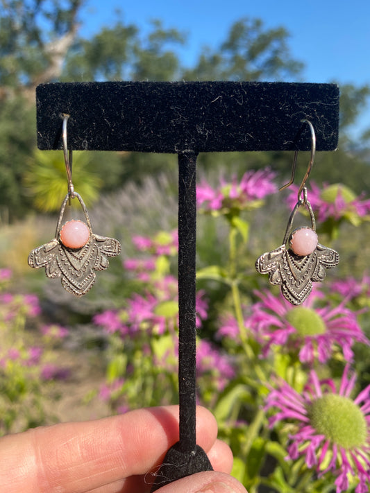 Sterling Silver And Pink Opal Mandala Dangle Earrings