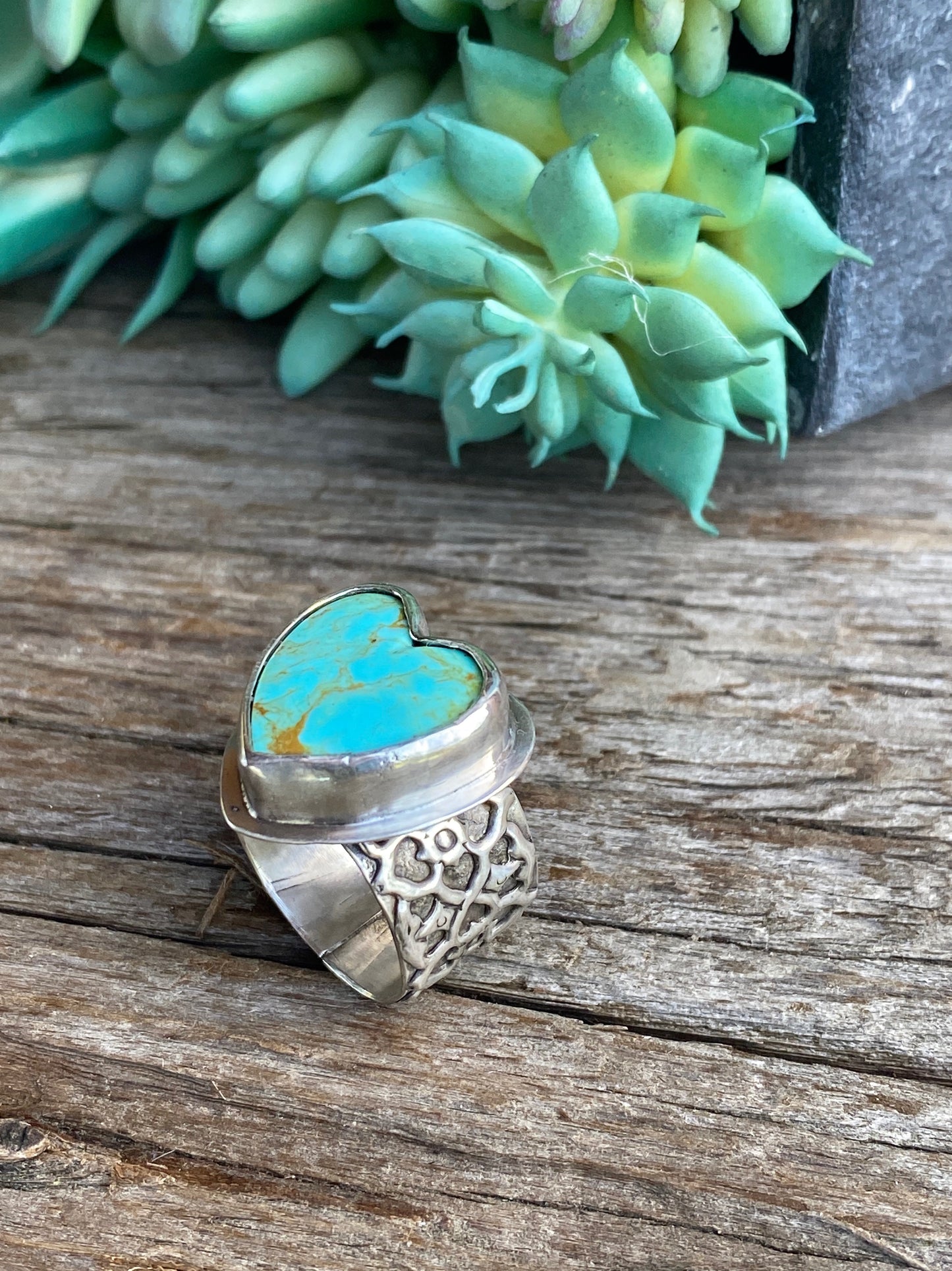 Sterling Silver And Kingman Turquosie Heart Ring - My Beating Heart Ring