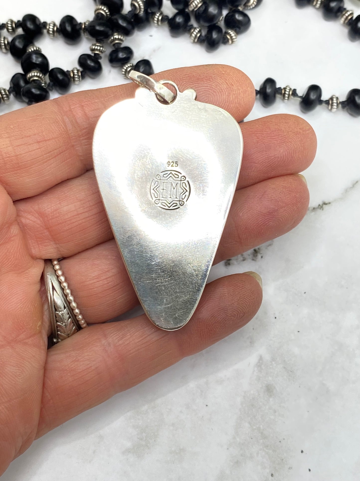 Black And White Lampwork Glass Heart And Black Onyx Beaded Chain