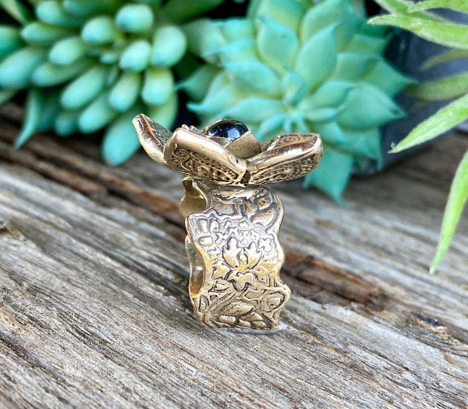 gold lotus flower power statement ring
