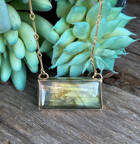 gold labradorite bar necklace