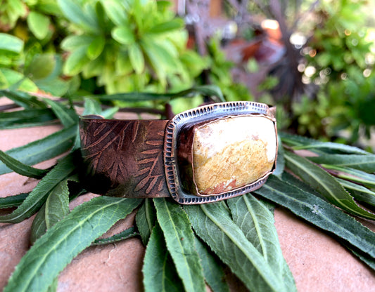Fossilized Coral And Copper Cuff