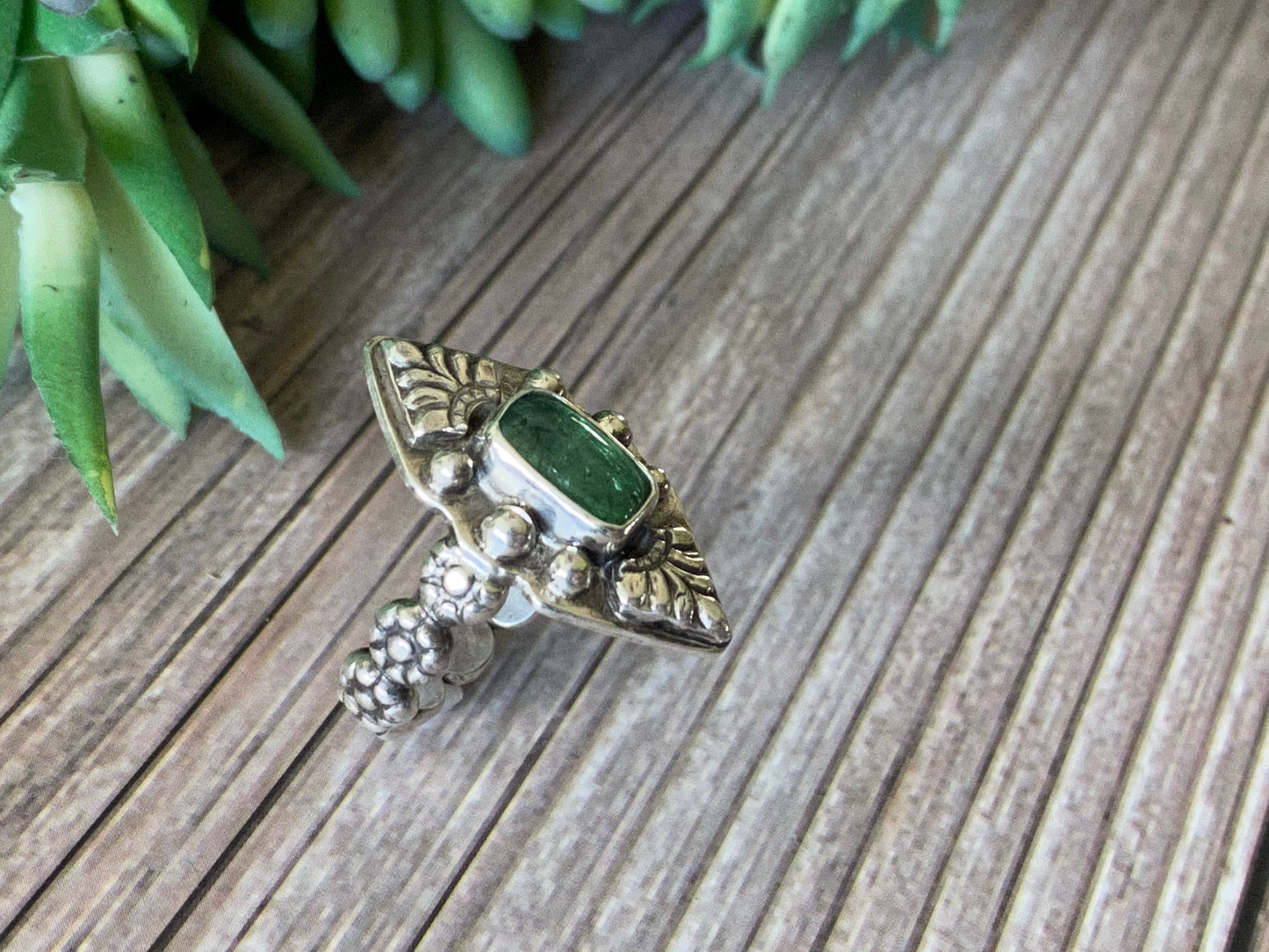 Green Tourmaline And Sterling Talisman Ring