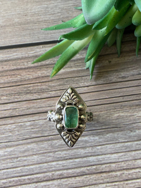 Green Tourmaline And Sterling Talisman Ring