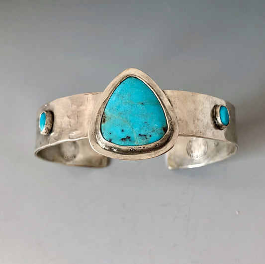 Hammered Sterling And Fox Turquoise Cuff Bracelet