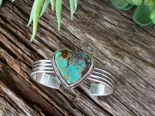 Large Royston Turquoise Heart And Sterling Silver Cuff Bracelet - Hearts Collection