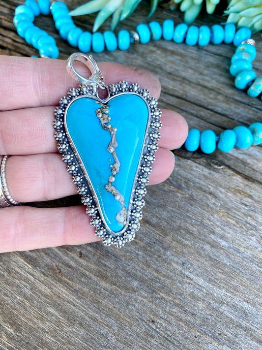 Kingman Turquoise And Lampwork Glass Heart Necklace