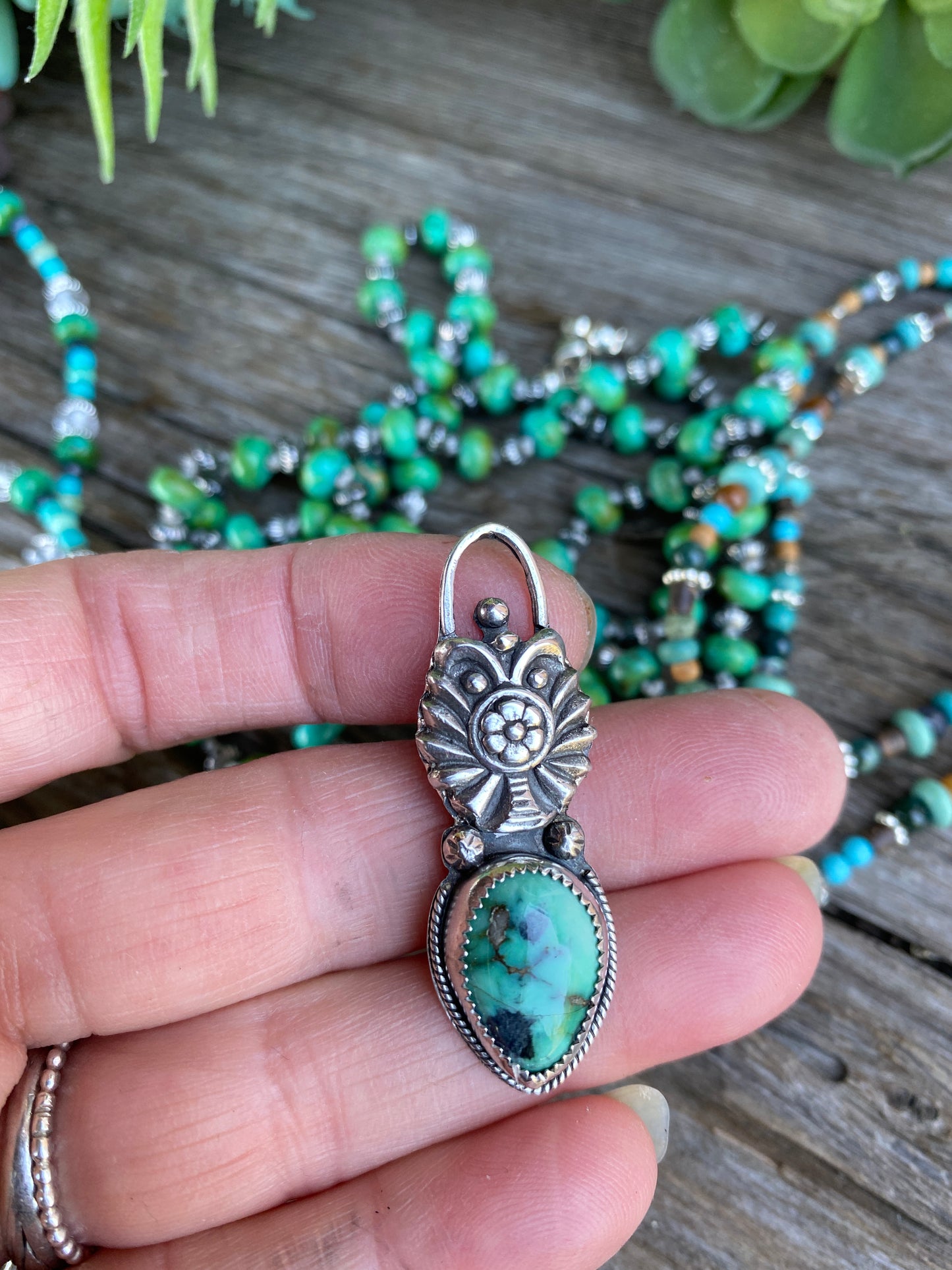 Free Spirit - Kingman Turquoise And Silver Beaded Chain With Matching Pendant